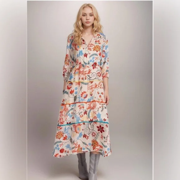 NWT Johnny Was - Els Floral Midi A-Line Dress - XL - Picture 1 of 7